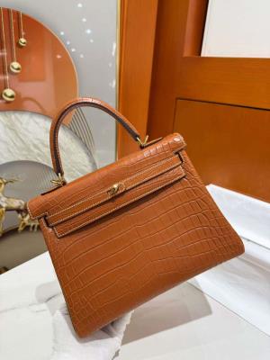 wholesale quality hermes kelly 25 crocodile brown